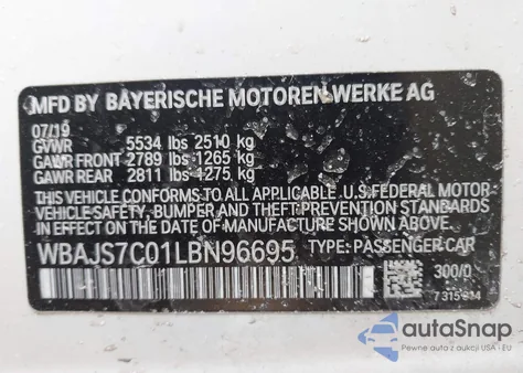 2020 BMW M550I xDrive из США, поврежденный, VIN WBAJS7C01LBN96695